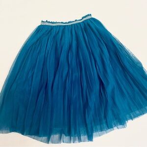 Hanna Andersson Holiday Long Pleated Chiffon Maxi Skirt in Teal/Silver Glitter